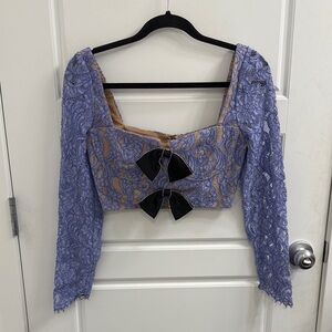 Self-Portrait Lace Long Sleeve Cropped Top - Purple size 2